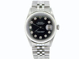 Pre Owned Mens Rolex Stainless Steel Datejust with a Black Diamond Dial 1601