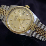 Pre Owned Mens Rolex Two-Tone Diamond Datejust with a Gold/Champagne Dial 16013