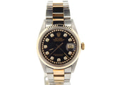 Pre Owned Mens Rolex Two-Tone Datejust Diamond String Black 16013