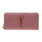 YSL / Saint Laurent 358094 Old Rose Matelasse Calf Leather Zip Around Long Walle