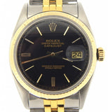 Pre Owned Mens Rolex Two-Tone Datejust with a Black Dial 1601
