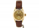 PRE OWNED LADIES ROLEX YELLOW GOLD OYSTER PERPETUAL WITH A CHAMPAGNE DIAL 67197