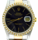 Pre Owned Mens Rolex Two-Tone Datejust Diamond with a Black Dial 16233
