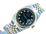 Pre Owned Mens Rolex Two-Tone Datejust Diamond String Black 16013