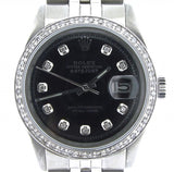 Pre Owned Mens Rolex Stainless Steel Datejust Diamond Black 1603