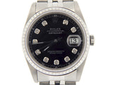 Pre Owned Mens Rolex Stainless Steel Datejust with a Black Diamond Dial 16220