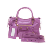 Balenciaga 309544 Light Purple Lambskin Gold Giant 12 Mini City Motorcycle Handb