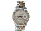 Pre Owned Mens Rolex Two-Tone Datejust Diamond with a Silver Dial 16233