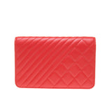 Chanel Orange Red Lambskin Quilted Wallet On Chain