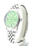 Pre Owned Mens Rolex Stainless Steel Datejust Green Arabic Diamond Wave 16030