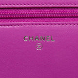 Chanel Magenta Lambskin Quilted Wallet On Chain