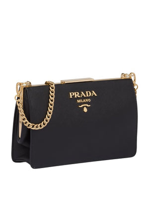 Light Frame Saffiano Black Leather Bag