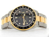 PRE OWNED MENS ROLEX TWO-TONE GMT-MASTER II WITH A BLACK DIAL 16713