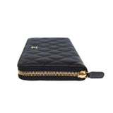 Chanel A50097 Black Caviar Leather Quilted Zip Around Long Wallet