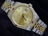 Pre Owned Mens Rolex Two-Tone Datejust Diamond Ruby Gold 16013