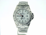 PRE OWNED MENS ROLEX STAINLESS STEEL EXPLORER II WITH A WHITE DIAL 16570