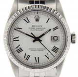 Pre Owned Mens Rolex Stainless Steel Datejust with a White Roman Dial 16030