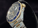 PRE OWNED MENS ROLEX TWO-TONE SUBMARINER DATE WITH A BLUE DIAL 16613
