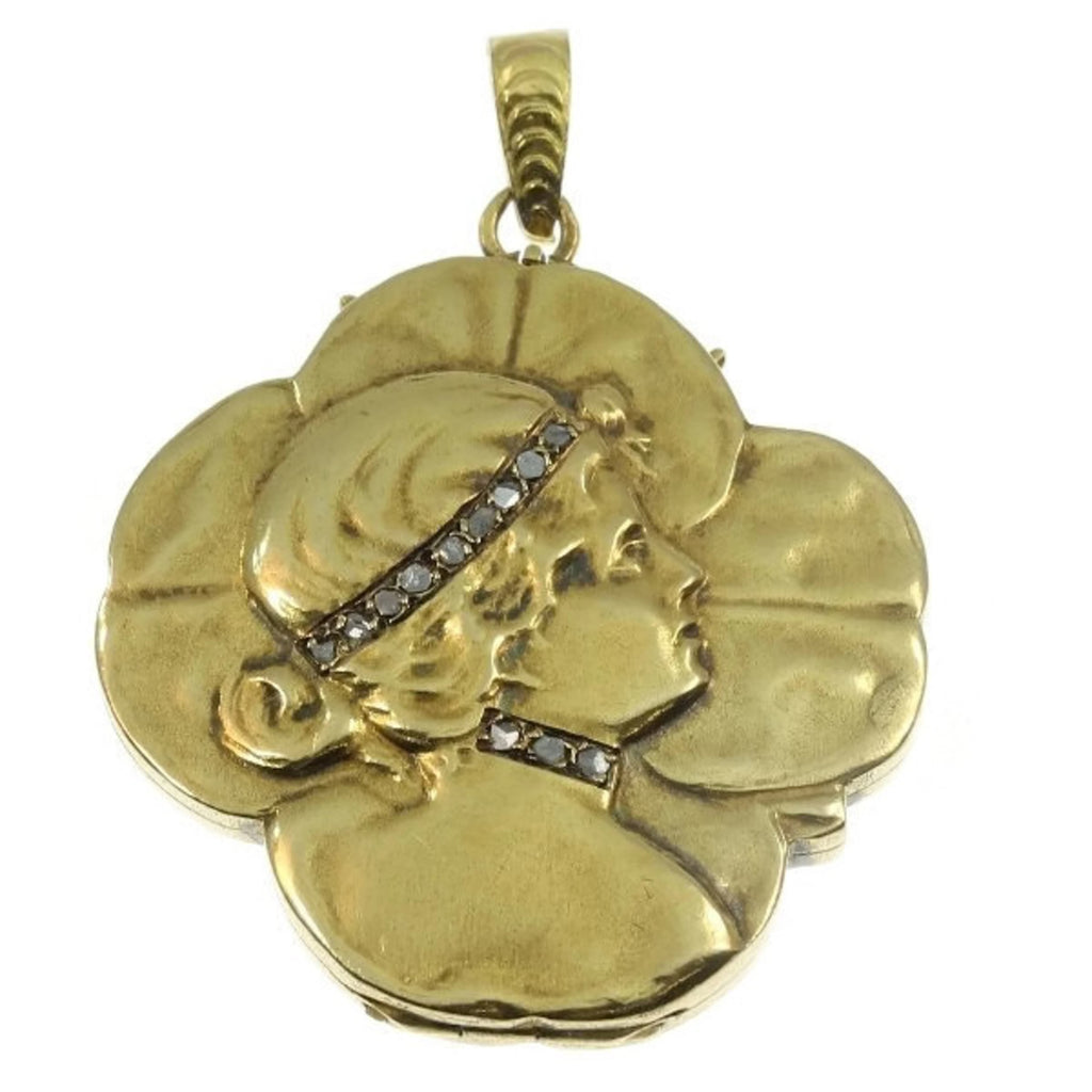 Art Nouveau woman head gold locket
