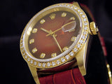 Pre Owned Mens Rolex Yellow Gold Datejust Diamond Red 16018
