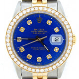 Pre Owned Mens Rolex Two-Tone Diamond Datejust with a Blue Dial 16233
