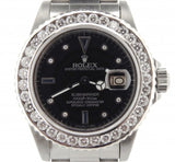 PRE OWNED MENS ROLEX STAINLESS STEEL SUBMARINER DATE DIAMOND BLACK 16610