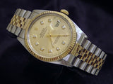 Pre Owned Mens Rolex Two-Tone Datejust with a Gold Diamond Dial 16013