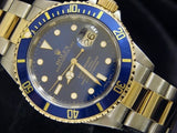 PRE OWNED MENS ROLEX TWO-TONE SUBMARINER DATE WITH A BLUE DIAL 16613