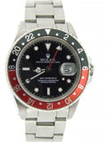 PRE OWNED MENS ROLEX STAINLESS STEEL GMT MASTER II COKE WITH A BLACK DIAL 16710
