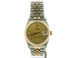 Pre Owned Mid Size Rolex Two-Tone Datejust with a Gold Diamond Dial 68273