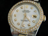 Pre Owned Mens Rolex Two-Tone Datejust Diamond White MOP 16013