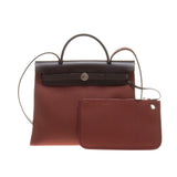 Hermes Brick Red Canvas with Brown Leather Herbag Zip 31cm (P Stamp)