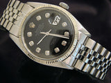 Pre Owned Mens Rolex Stainless Steel Diamond Datejust with a Black Dial 6605