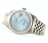 Pre Owned Mens Rolex Stainless Steel Datejust with a Blue MOP Roman Dial 16030