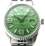 Pre Owned Mens Rolex Stainless Steel Datejust Green Arabic Diamond Wave 16030