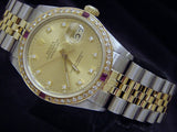 Pre Owned Mens Rolex Two-Tone Datejust Diamond Ruby Gold 16013