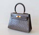 Hermès Kelly 20 Ostrich Sellier Bleu Gris