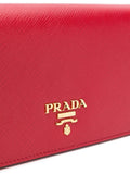 Mini Saffiano Chain Wallet In Red