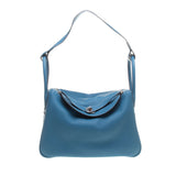 Hermes Bleu Jean Taurillon Clemence Leather Lindy 34cm (R Stamp)
