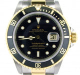 PRE OWNED MENS ROLEX TWO-TONE SUBMARINER DATE WITH A BLACK DIAL 16613