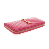 YSL / Saint Laurent 358094 Fuchsia Matelasse Calf Leather Zip Around Long Wallet