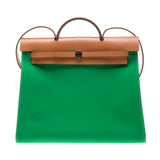 Hermes Green Canvas Herbag Zip 39cm (R Stamp)