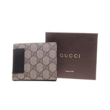 Gucci 386834 Beige/Ebony GG Supreme Canvas with Black Leather Trim French Wallet