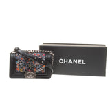 Chanel Black Lambskin with Multicolor Wool Boy Chanel (Small)