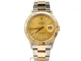 Pre Owned Mens Rolex Two-Tone Datejust Turn-O-Graph with a Gold Dial 16263