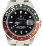 PRE OWNED MENS ROLEX STAINLESS STEEL GMT MASTER II COKE WITH A BLACK DIAL 16710