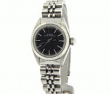 PRE OWNED LADIES ROLEX STAINLESS STEEL OYSTER PERPETUAL WITH A BLACK DIAL 6718