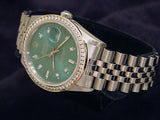Pre Owned Mens Rolex Stainless Steel Diamond Datejust with a Green Dial 16234