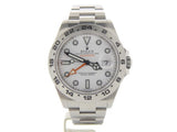 PRE OWNED MENS ROLEX STAINLESS STEEL EXPLORER II WITH A WHITE DIAL 216570