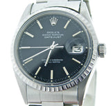 Pre Owned Mens Rolex Stainless Steel Datejust with a Black Dial 1603